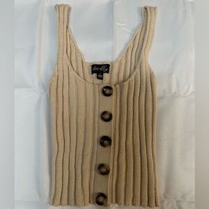 Beige Ribbed Button-Down Tank Top